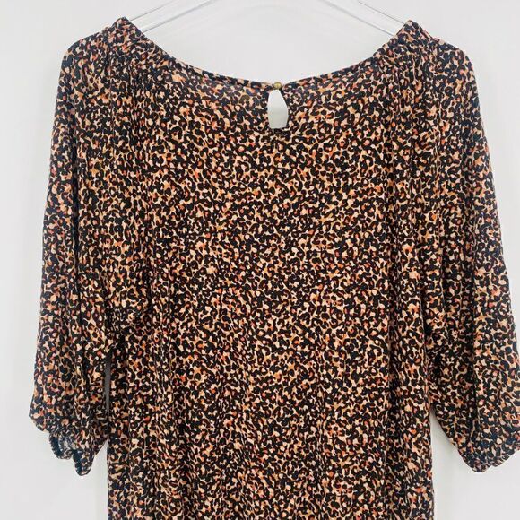 LOFT Size Small Tan & Black Cheetah Print 3/4 Sleeve Jersey Knit Blouse Top - Picture 7 of 9